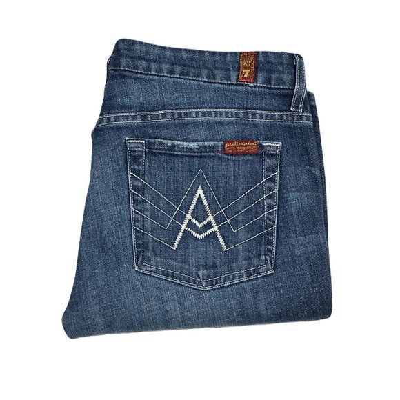 7 For All Mankind Womens 28 A-Pocket Bootcut Medium Wash Jeans EUC 32x30 Y2K - Picture 3 of 7